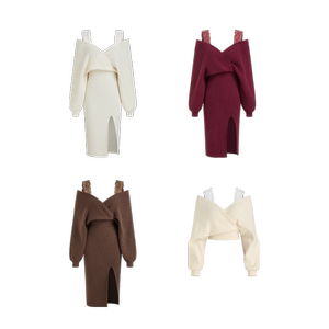 【所有姐姐的衣橱】CIDER蕾丝镂空针织连衣裙/V领蕾丝针织长袖