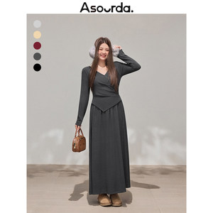 一口苏达张胖胖【维纳斯】假两件长裙大码修身长袖加绒黑色连衣裙