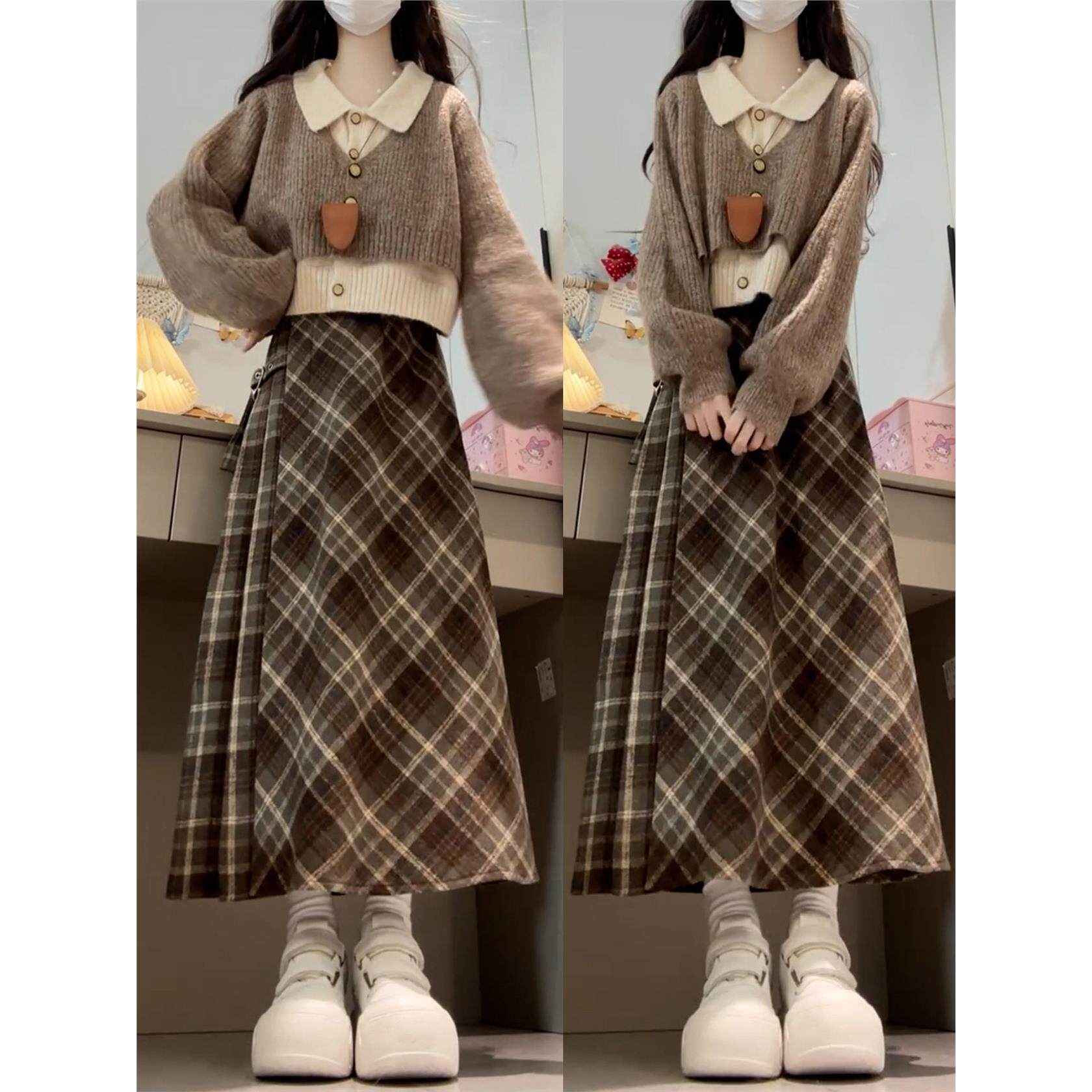 学院风针织毛衣套装连衣裙子女2025新款早秋季小个子香风韩系穿搭