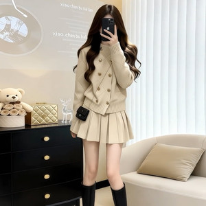 2026新款小香风针织连衣裙子女春秋季富家千金韩系穿搭一整套贵气