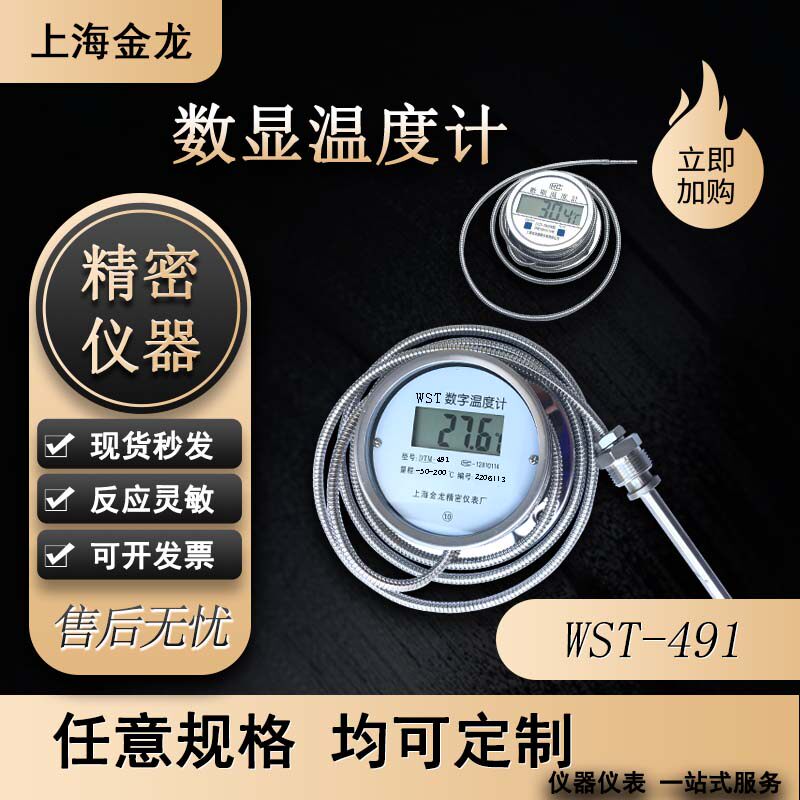 上海金龙数显温度计WST491带探头耐酸碱防腐不锈钢测热开水工屠宰