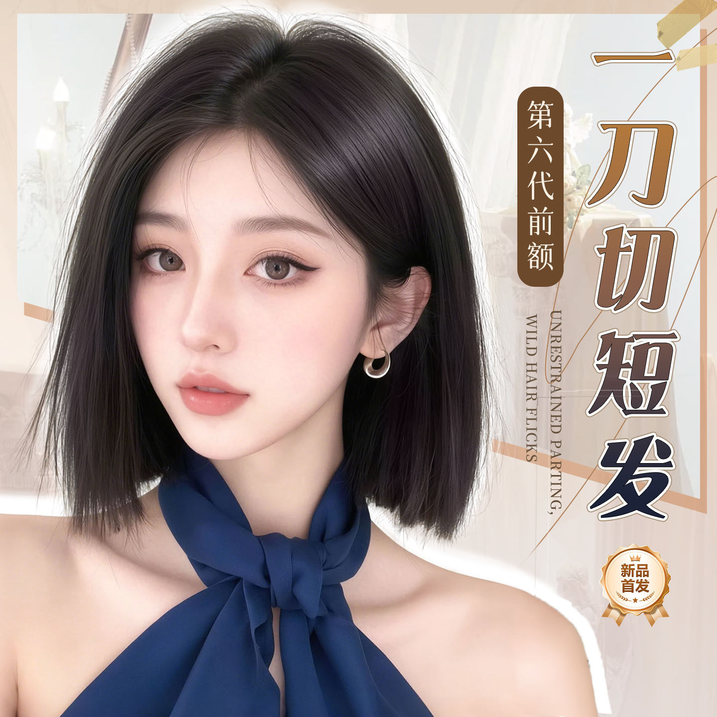 欧逸丝短发假发偏分一刀切方圆脸图片