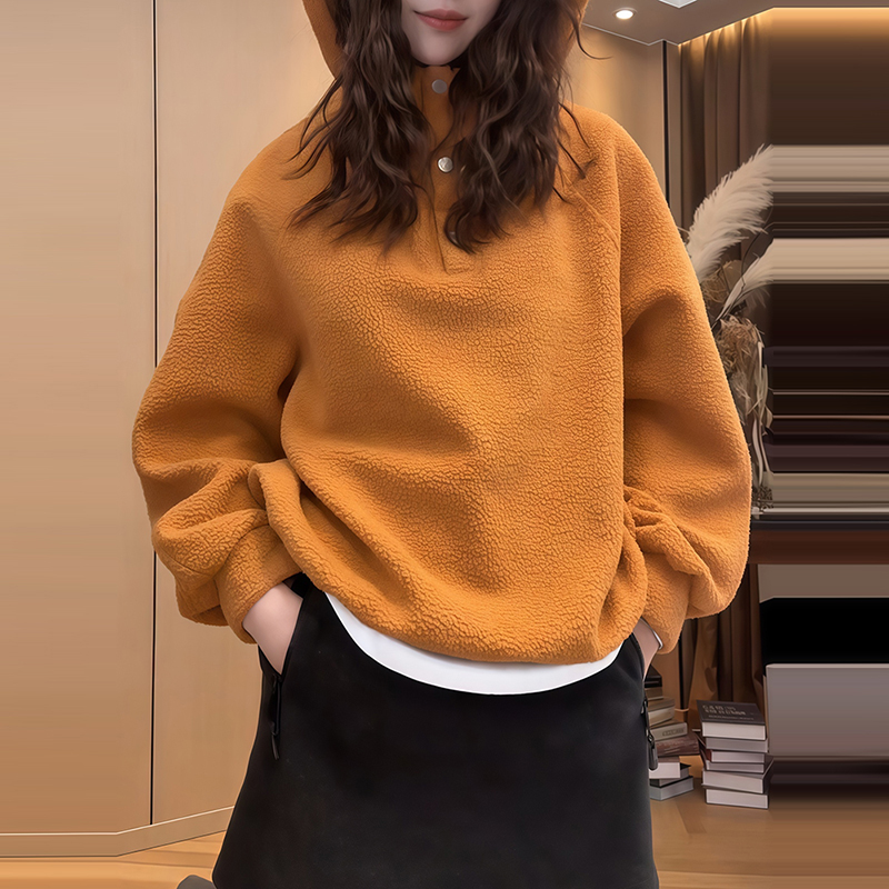 慵懒风连帽卫衣女2025新款橘色