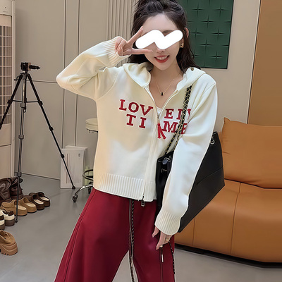 韩系松弛感连帽毛衣女款早秋宽松慵懒开衫外套高级感chic别致上衣