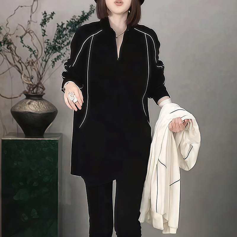 黑色半拉链卫衣女秋冬新款
