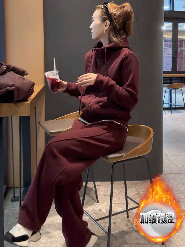 高腰阔腿裤连帽别致卫衣