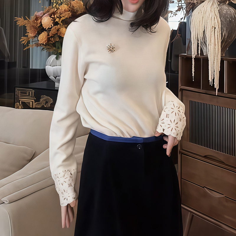 极简风高领镂空长袖打底衫女