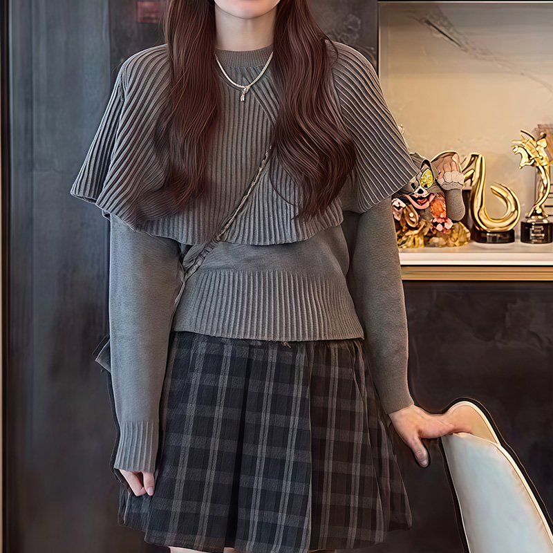 复古慵懒风斗篷针织衫女秋冬