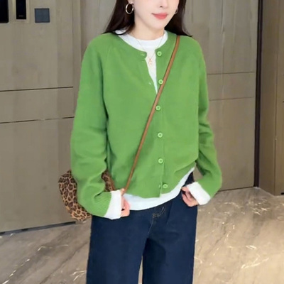 早秋流行穿搭糖果色毛衣开衫外套