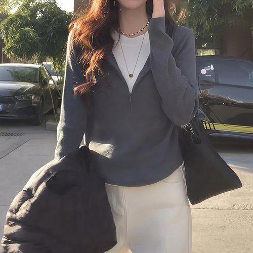 韩版假两件高领针织衫女秋冬