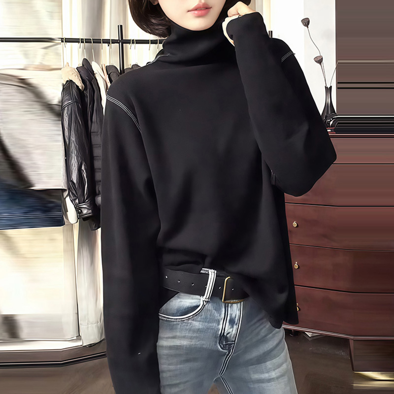 黑色高领长袖针织衫女秋冬