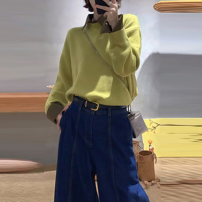 韩系宽松慵懒风黄色针织衫