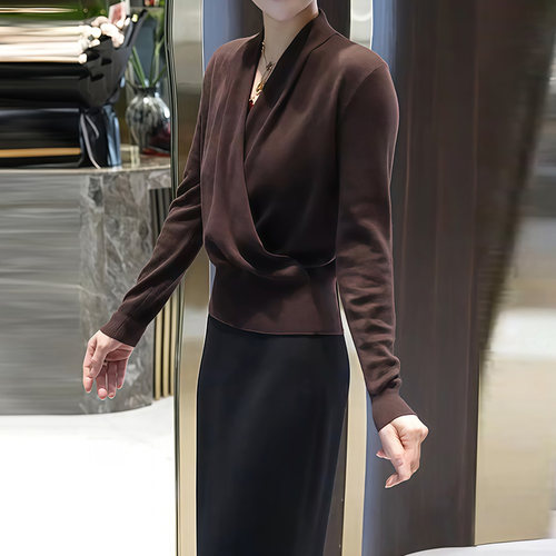 秋季高级感V领短款针织衫