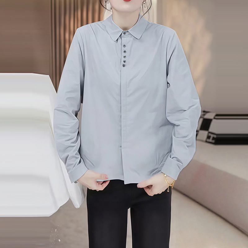 极简风翻领衬衫女秋冬新款