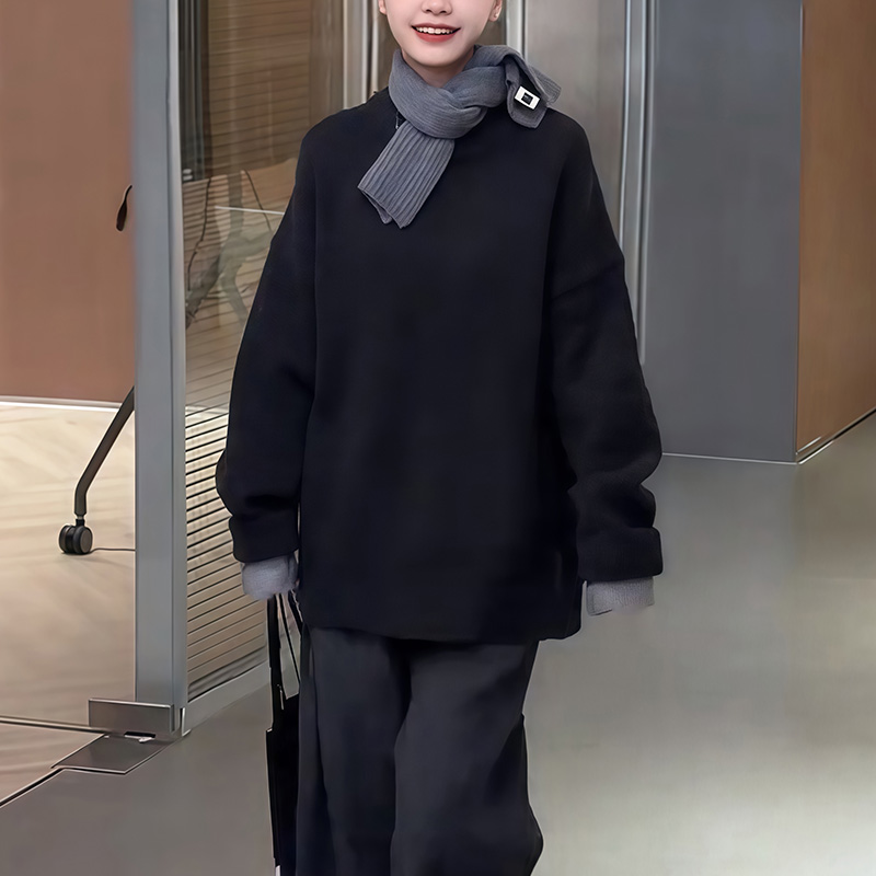 老钱风黑色连帽针织衫女秋冬