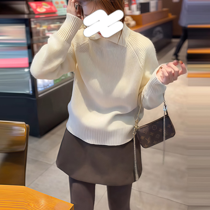 慵懒风翻领针织衫女秋冬季