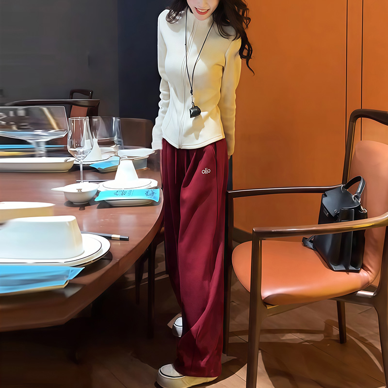 卫衣高级感复古运动风高腰阔腿裤