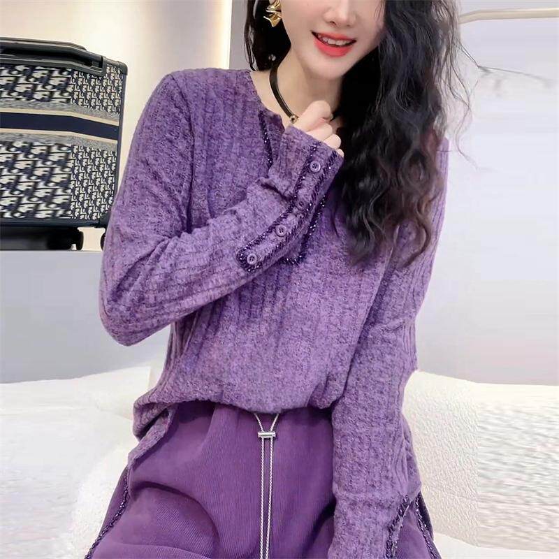 气质高级感针织衫紫色毛衣