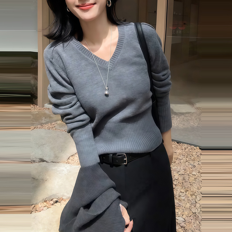 V领修身显瘦高级感长袖针织衫