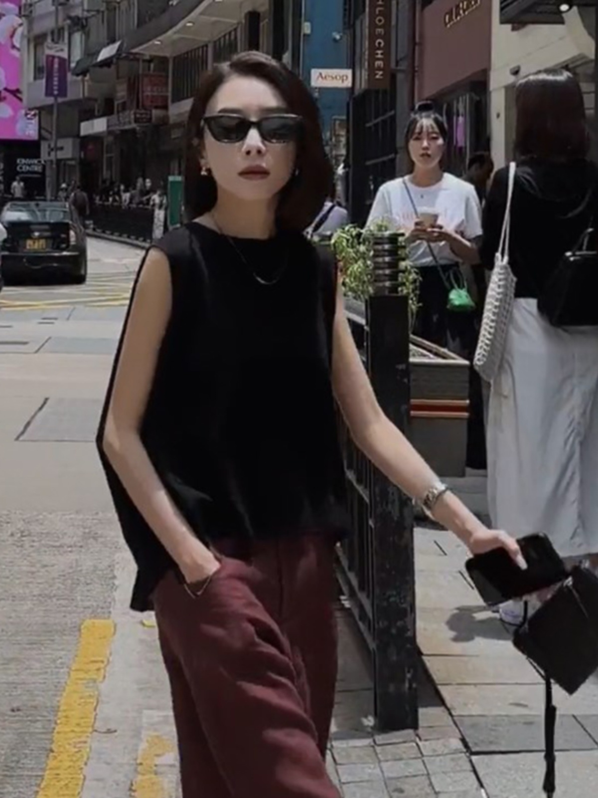 法式复古设计感无袖t恤女夏季新款时尚薄款简约宽松显瘦休闲上衣