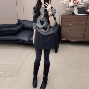 休闲风毛衣半身裙女秋季 两件套复古撞色高级感气质A字裙简约套装
