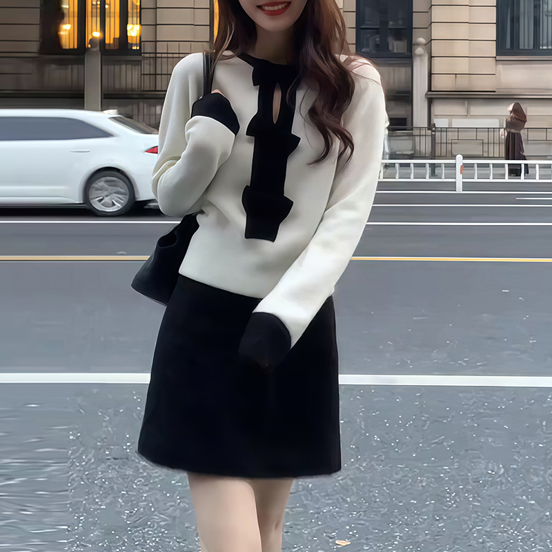 韩系蝴蝶结镂空针织衫女