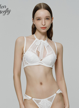 Hidden Butterfly蕾丝轻纱挂脖蝴蝶结文胸套装 HB内衣 鸢尾茉白