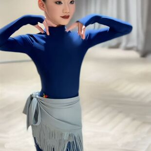 2026冬季新款拉丁舞服女童表演演出服蓝灰超模质感裤装集训练习服
