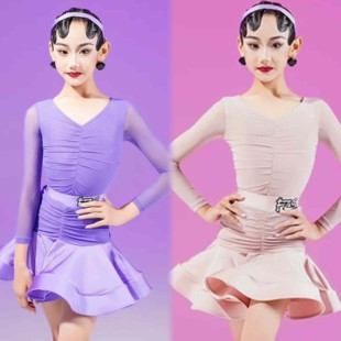 上衣褶皱鱼骨半裙套装 FZS悠悠新同款 拉丁舞服女童高级感网纱长袖