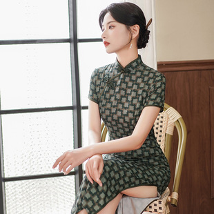 printed button cheongsam立领显瘦盘扣印花旗袍 collar Standing