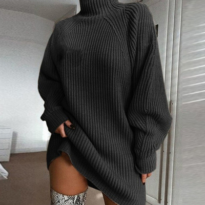 Solid half high neck sweater dress纯色简约半高领毛衣连衣裙女