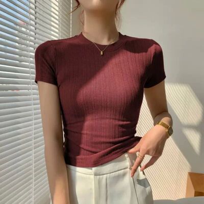 Solid color short sleeved pullover tshirt纯色短袖套头圆领t恤