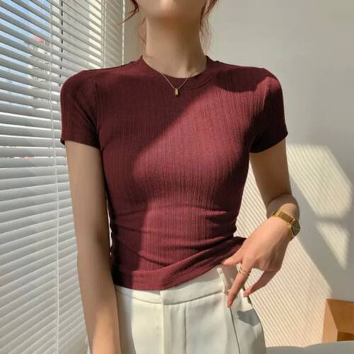 Solid color short sleeved pullover tshirt纯色短袖套头圆领t恤