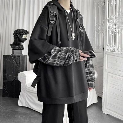 假两件连帽格子卫衣 Fake hooded checkered sweatshirt T-shirts