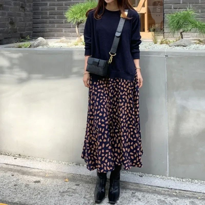 T-shirt splicing printed large swing dressT恤拼接印花连衣裙