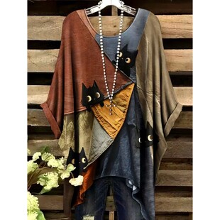 印花圆领宽松T恤女 Printed round neck loose T-shirt for women
