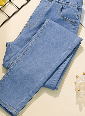 High waist casual elastic waist jeans高腰休闲松紧腰牛仔裤女