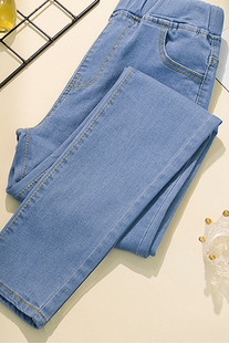 High waist casual elastic waist jeans高腰休闲松紧腰牛仔裤女