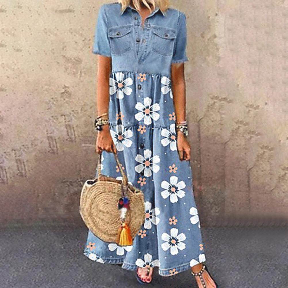 Denim Single Breasted Casual Dress牛仔单排扣休闲修身连衣长裙