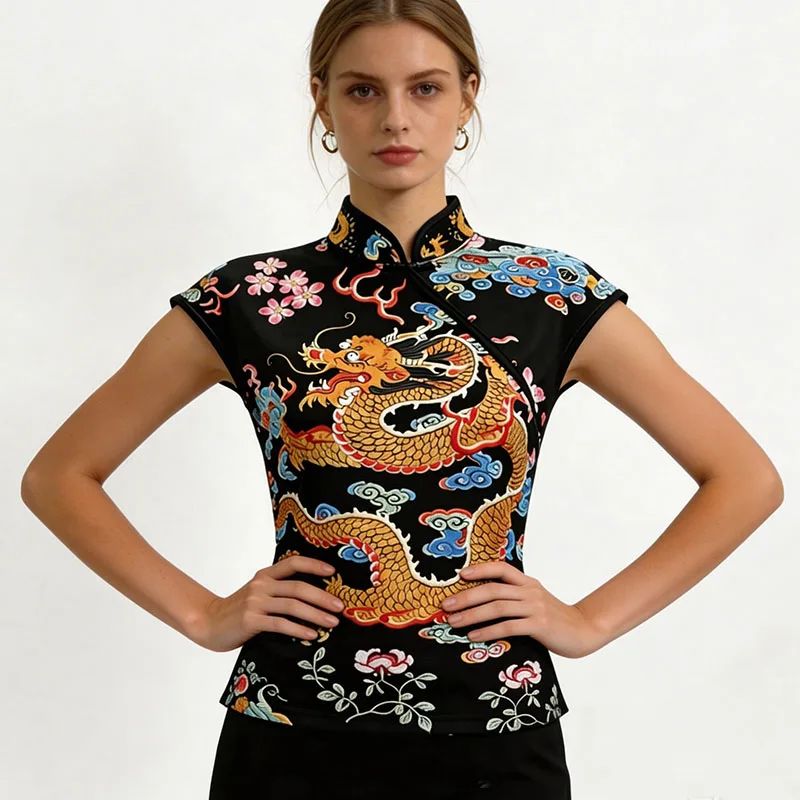 立领显瘦修身T恤Stand up collar slimming and slimming T-shirt - 实物图