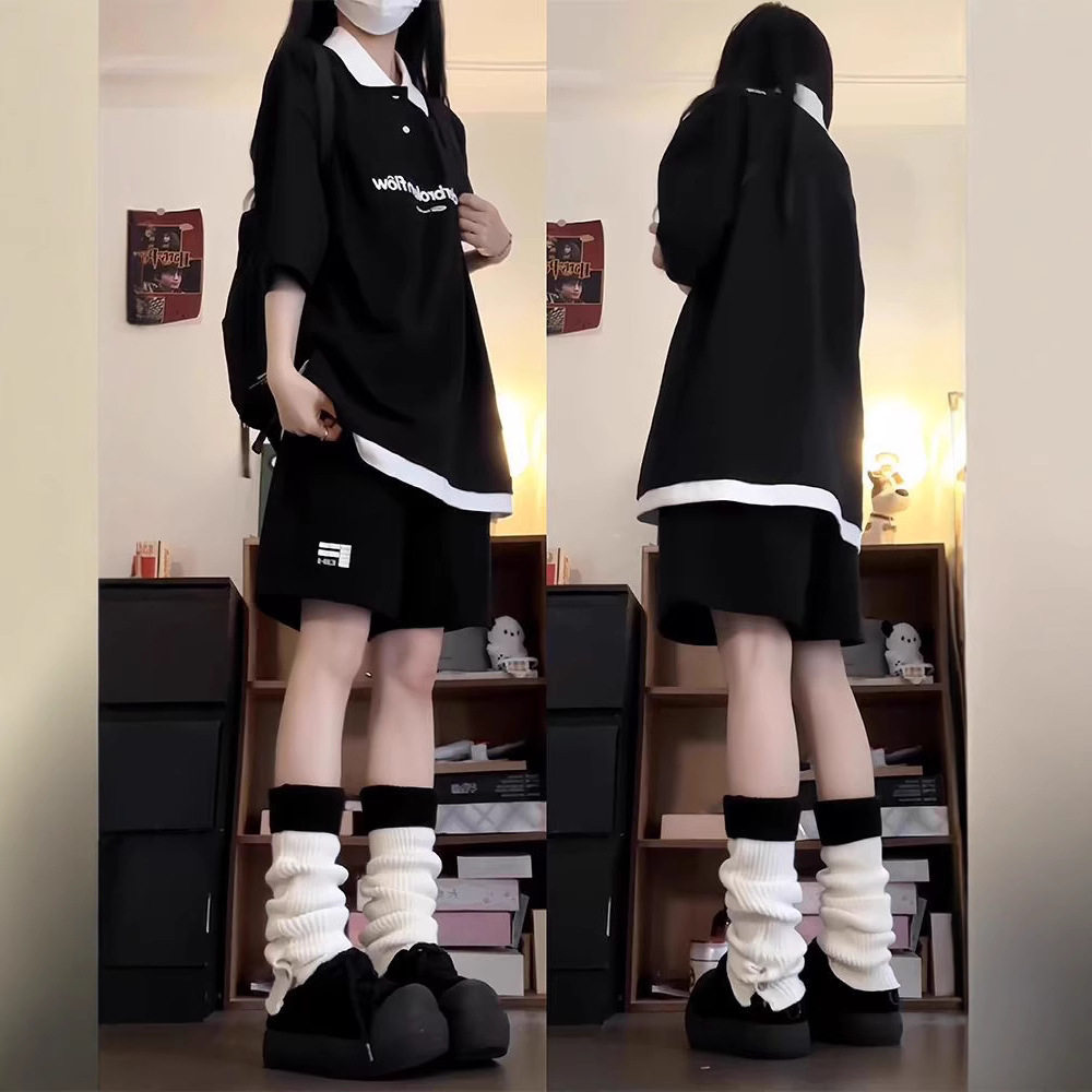 欧洲站跨境设计感夏季衣服女套装新款学生韩版宽松短袖短裤两件套