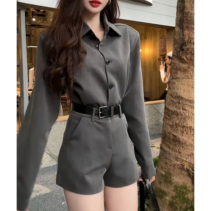 独特绝美秋季小套装御姐风设计感高级西装衬衫外套修身短裤两件套
