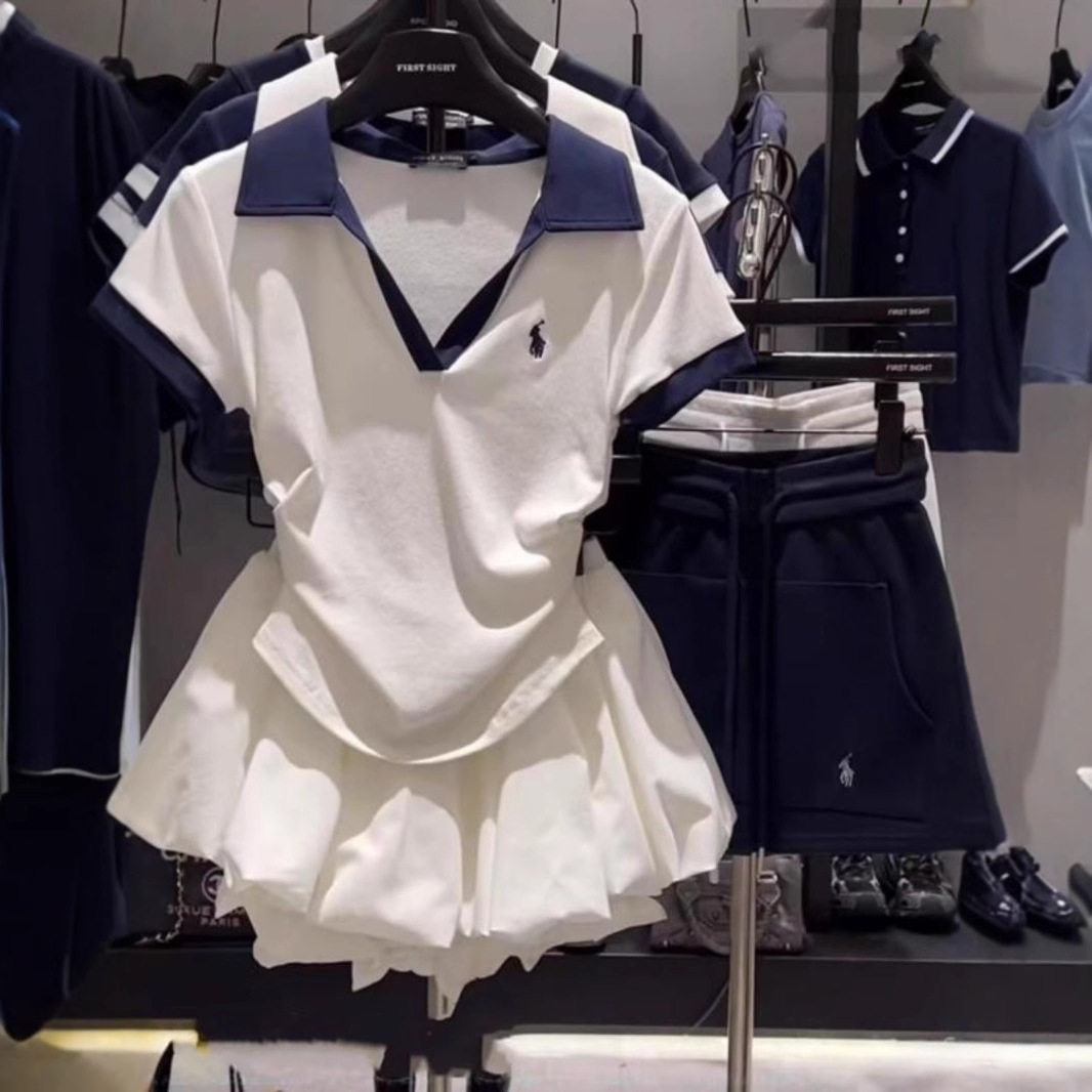 东大门跨境纯欲风运动衣服女套装短袖t恤半身裙休闲显瘦两件套潮