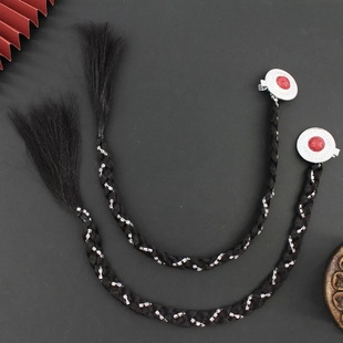 爱莉丝黑色藏式假发辫子马尾女编织流苏装饰