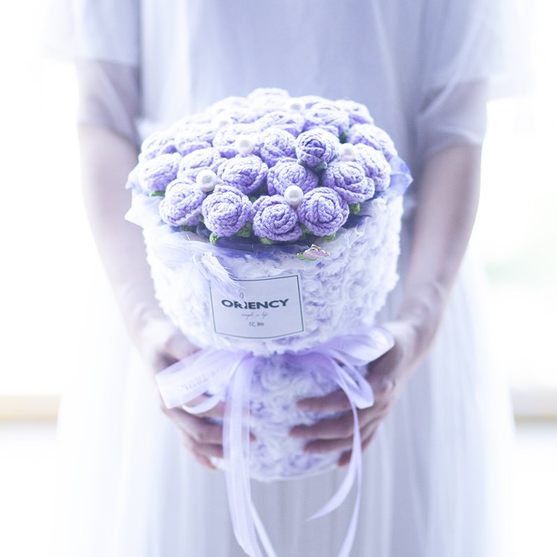 创意针织手工毛线泡泡玫瑰成品花束D生日礼物送女友闺蜜教师节表