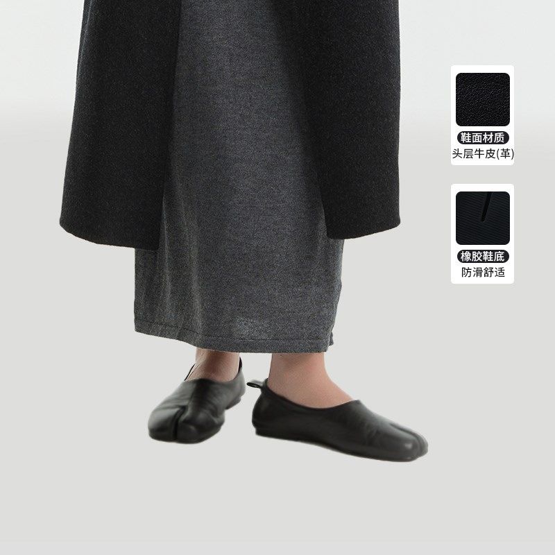 木岸复古猪脚分趾鞋女真皮软平底单鞋百搭奶奶鞋猪蹄一脚蹬懒人鞋,女鞋,浅口单鞋,淘宝优惠券,粉丝福利购,淘宝优惠卷