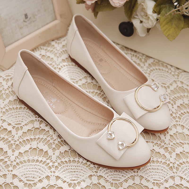 单鞋女春秋2023新款韩版浅口水钻软底防滑妈妈豆豆鞋四季平底鞋女,女鞋,浅口单鞋,淘宝优惠券,粉丝福利购,淘宝优惠卷