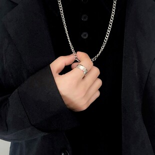 素圈男士戒指潮男个性冷淡风高级感网红单身戒食指环宽版大码