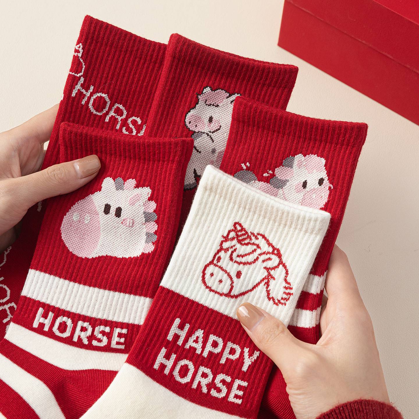 本命年红袜子男女款纯棉2026马年