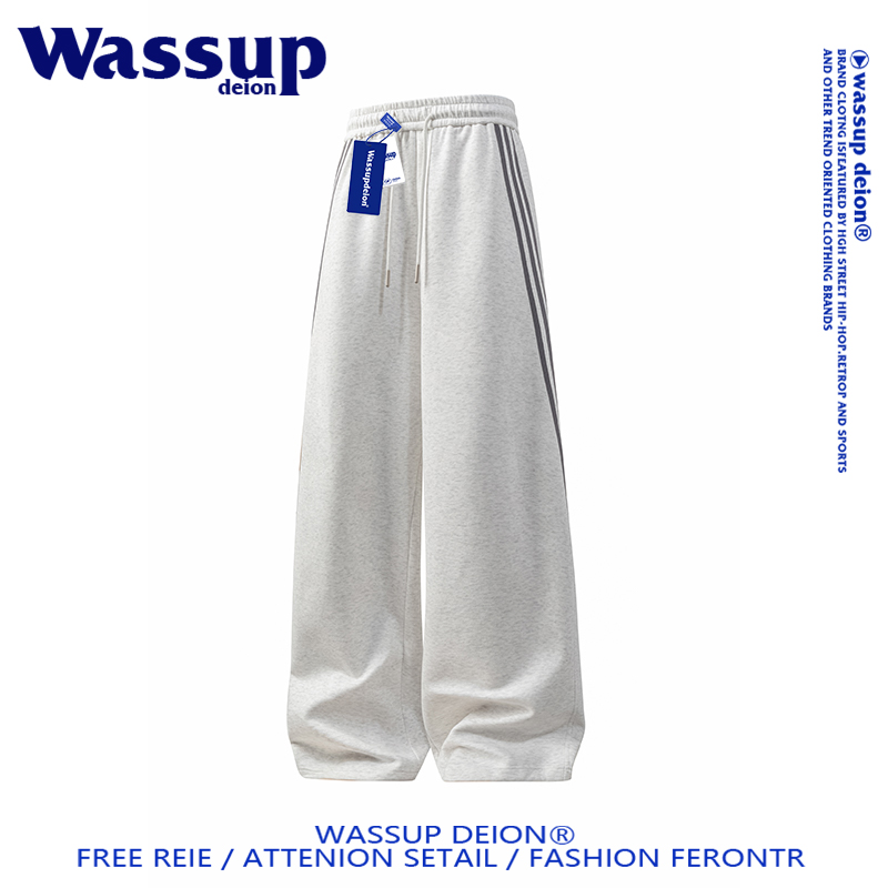 条纹阔腿裤子男高街情侣款直筒裤